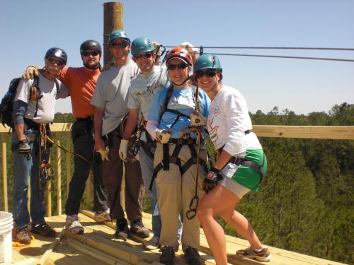 People ziplining